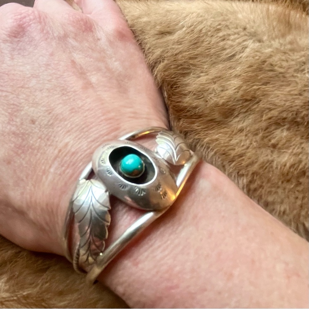 Sterling silver and turquoise cuffed bracelet